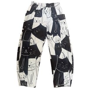 Womens Cat Print Pants Size S Elastic Waist Lounge Pockets All Over Cat Lady